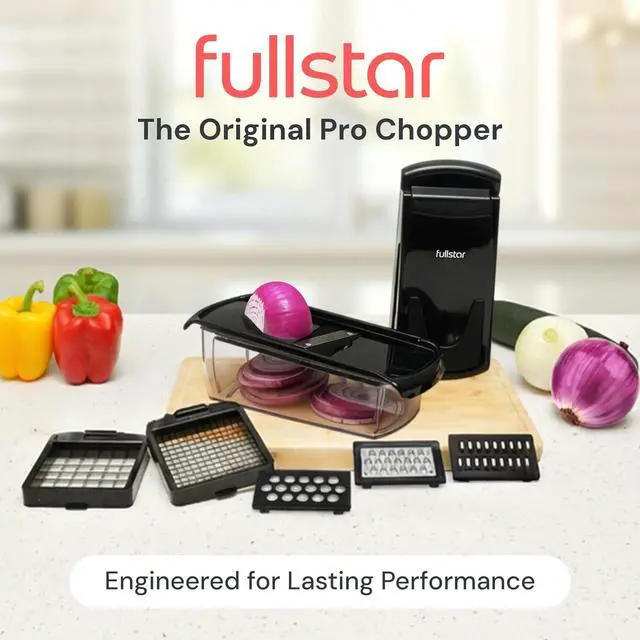 Alt view image 2 of 7 - Fullstar Pro Original Vegetable Chopper & Mandoline Slicer Kitchen Gadget | 6 in 1 Veggie Slicer, Onion & Fruit Cutter with Sharp Stainless Steel Blades & Container, All-in-One Meal Prep Tool (Black)