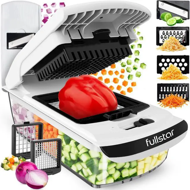 Main image of Fullstar Pro Original Vegetable Chopper & Mandoline Slicer Kitchen Gadget | 6 in 1 Veggie Slicer, Onion & Fruit Cutter with Sharp Stainless Steel Blades & Container, All-in-One Meal Prep Tool (White)