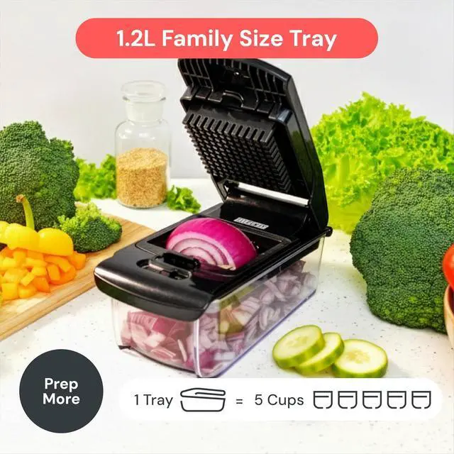 Alt view image 6 of 7 - Fullstar Pro Original Vegetable Chopper & Mandoline Slicer Kitchen Gadget | 6 in 1 Veggie Slicer, Onion & Fruit Cutter with Sharp Stainless Steel Blades & Container, All-in-One Meal Prep Tool (Black)