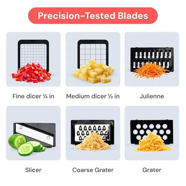 Alt view image 4 of 7 - Fullstar Pro Original Vegetable Chopper & Mandoline Slicer Kitchen Gadget | 6 in 1 Veggie Slicer, Onion & Fruit Cutter with Sharp Stainless Steel Blades & Container, All-in-One Meal Prep Tool (White)