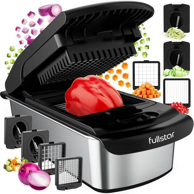 Main image of Fullstar Pro Original Vegetable Chopper & Spiralizer, Kitchen Prep Tool | 4 in 1 Veggie Slicer, Onion & Fruit Cutter with Sharp Stainless Steel Blades & Container (Stainless Steel)