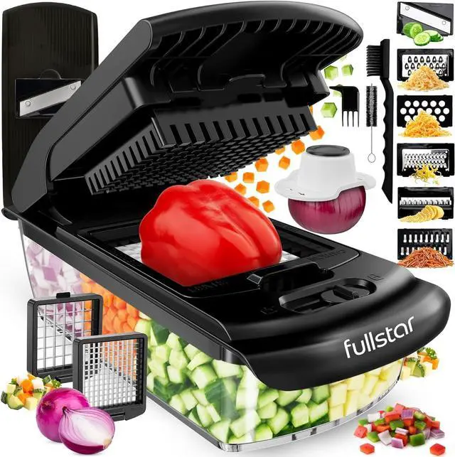 Main image of Fullstar Pro Original Vegetable Chopper & Mandoline Slicer Kitchen Gadget | 8 in 1 Veggie Slicer, Onion & Fruit Cutter with Sharp Stainless Steel Blades & Container, All-in-One Meal Prep Tool (Black)