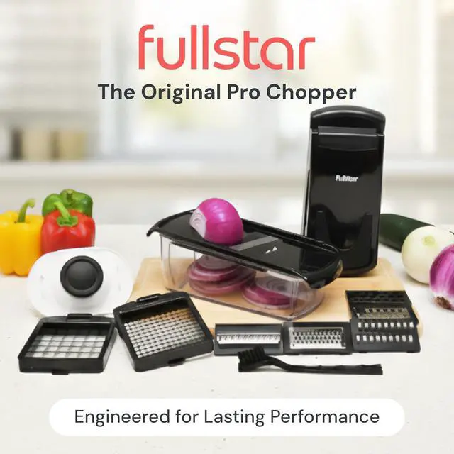 Alt view image 2 of 7 - Fullstar Pro Original Vegetable Chopper & Mandoline Slicer Kitchen Gadget | 8 in 1 Veggie Slicer, Onion & Fruit Cutter with Sharp Stainless Steel Blades & Container, All-in-One Meal Prep Tool (Black)