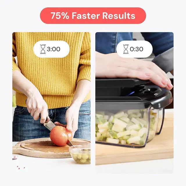 Alt view image 3 of 7 - Fullstar Pro Original Vegetable Chopper & Mandoline Slicer Kitchen Gadget | 8 in 1 Veggie Slicer, Onion & Fruit Cutter with Sharp Stainless Steel Blades & Container, All-in-One Meal Prep Tool (Black)