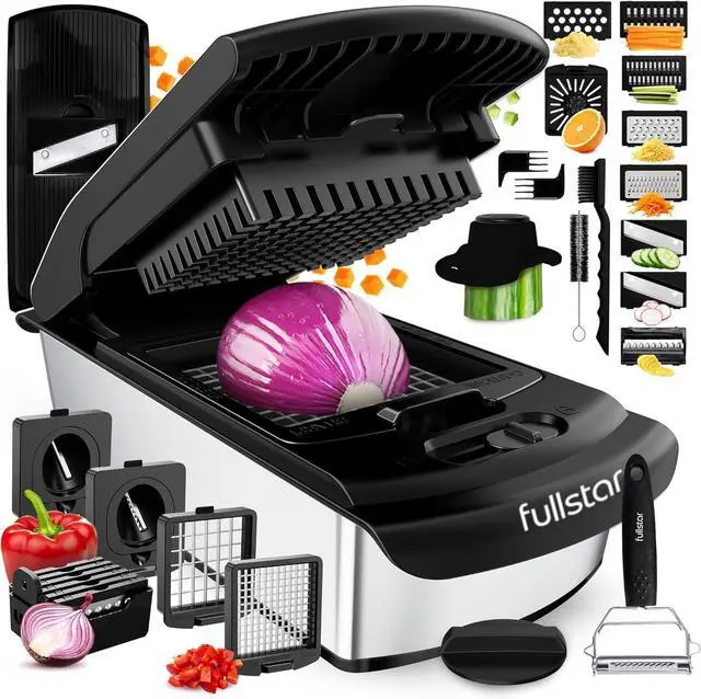Main image of Fullstar Pro Original Vegetable Chopper & Mandoline Slicer Kitchen Gadget | 14 in 1 Veggie Slicer, Onion & Fruit Cutter with Sharp Stainless Steel Blades & Container (Stainless Steel)