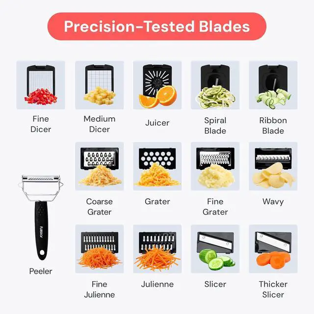 Alt view image 4 of 7 - Fullstar Pro Original Vegetable Chopper & Mandoline Slicer Kitchen Gadget | 14 in 1 Veggie Slicer, Onion & Fruit Cutter with Sharp Stainless Steel Blades & Container (Stainless Steel)