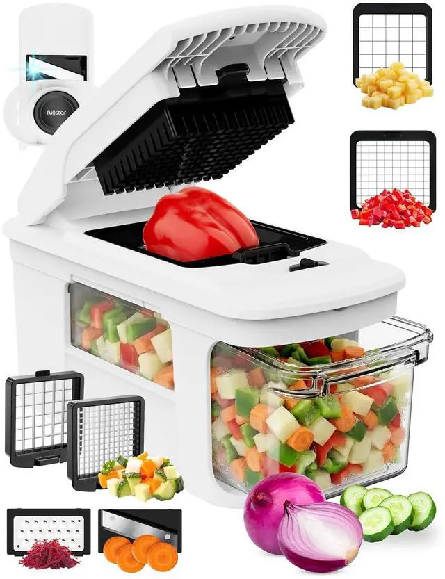 Main image of Fullstar Pro XL Vegetable Chopper & Mandoline Slicer w Pull-Out Catch Tray | 4 in 1 Veggie, Onion & Fruit Slicer, Dicer & Grater with Sharp Stainless Steel Blades - XL Food Prep Set (White)