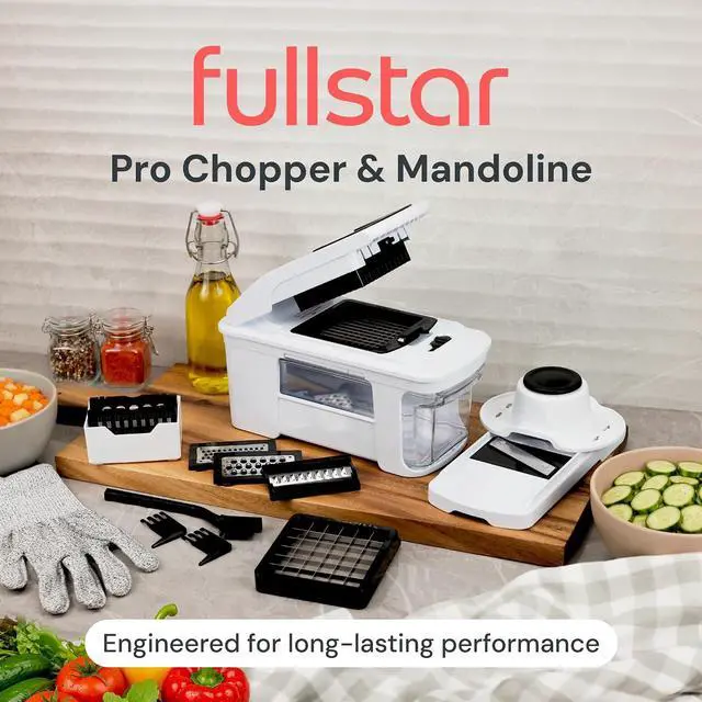 Alt view image 2 of 7 - Fullstar Pro XL Vegetable Chopper & Mandoline Slicer w Pull-Out Catch Tray | 8 in 1 Veggie, Onion & Fruit Slicer, Dicer & Grater with Sharp Stainless Steel Blades - XL Food Prep Set (White)