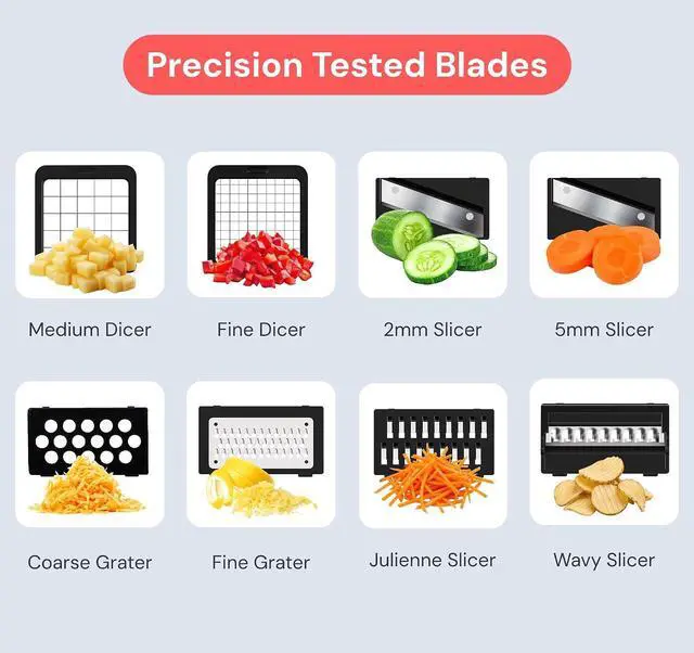 Alt view image 4 of 7 - Fullstar Pro XL Vegetable Chopper & Mandoline Slicer w Pull-Out Catch Tray | 8 in 1 Veggie, Onion & Fruit Slicer, Dicer & Grater with Sharp Stainless Steel Blades - XL Food Prep Set (White)