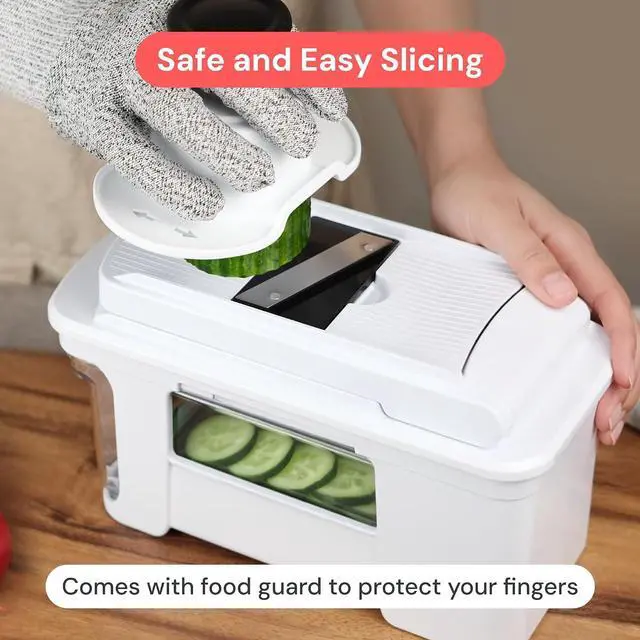 Alt view image 3 of 7 - Fullstar Pro XL Vegetable Chopper & Mandoline Slicer w Pull-Out Catch Tray | 4 in 1 Veggie, Onion & Fruit Slicer, Dicer & Grater with Sharp Stainless Steel Blades - XL Food Prep Set (White)