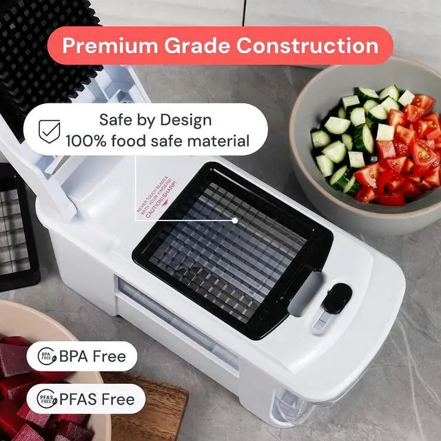 Alt view image 5 of 7 - Fullstar Pro XL Vegetable Chopper & Mandoline Slicer w Pull-Out Catch Tray | 4 in 1 Veggie, Onion & Fruit Slicer, Dicer & Grater with Sharp Stainless Steel Blades - XL Food Prep Set (White)