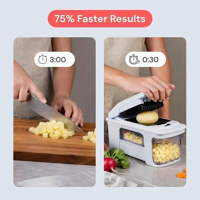 Alt view image 6 of 7 - Fullstar Pro XL Vegetable Chopper & Mandoline Slicer w Pull-Out Catch Tray | 4 in 1 Veggie, Onion & Fruit Slicer, Dicer & Grater with Sharp Stainless Steel Blades - XL Food Prep Set (White)