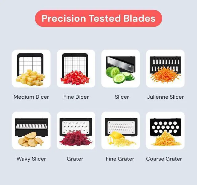 Alt view image 4 of 7 - Fullstar Pro XL Vegetable Chopper & Mandoline Slicer w Pull-Out Catch Tray | 11 in 1 Veggie, Onion & Fruit Slicer, Dicer & Grater with Sharp Stainless Steel Blades - XL Food Prep Set ((White)
