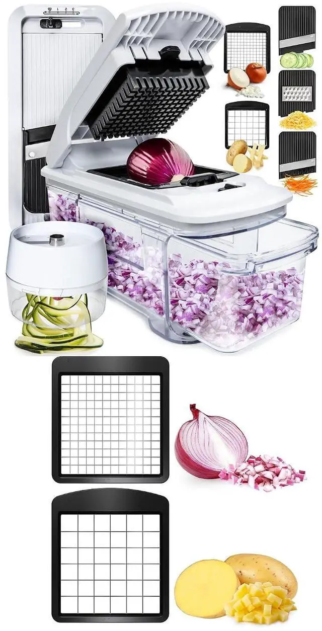 Main image of Fullstar All-in-1 Vegetable Chopper (5 in 1, Black/White) and 2pc Blade Replacement Set for Vegetable Chopper - Bundle of Chopper and Dice Blade Replacement (Big and Small Dice) - Kitchen Gadgets