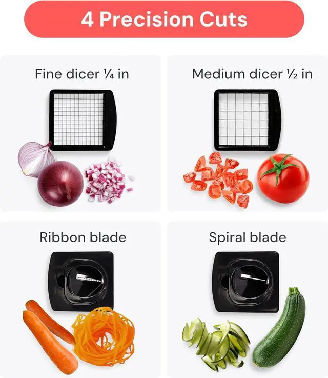 Alt view image 4 of 7 - Fullstar Pro Original Vegetable Chopper & Spiralizer, Kitchen Prep Tool | 4 in 1 Veggie Slicer, Onion & Fruit Cutter with Sharp Stainless Steel Blades & Container (Stainless Steel)