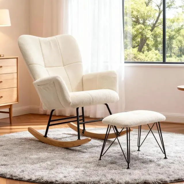 Main image of KEEZY Rocking Chair Nursery with Footrest,Upholstered Glider Rocker,Rocking Accent Chair with Padded Seat with High Backrest,Reading Chair,Armchair Comfy Side Chair for Living Room Bedroom (Beige)