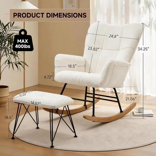 Alt view image 2 of 7 - KEEZY Rocking Chair Nursery with Footrest,Upholstered Glider Rocker,Rocking Accent Chair with Padded Seat with High Backrest,Reading Chair,Armchair Comfy Side Chair for Living Room Bedroom (Beige)