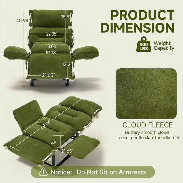 Alt view image 2 of 7 - KEEZY 180° Lay Flat Reclining Rotating Office Chair with Adjustable Footrest, Infinite Lock Computer Desk Chair, Thick Tufted Plush Cloud Velvet Cushion for Home & Office, Green