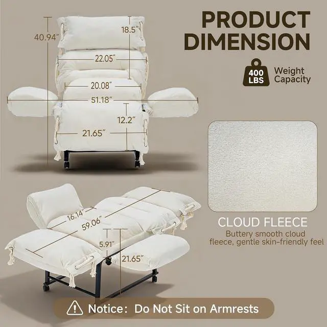 Alt view image 2 of 7 - KEEZY 180° Lay Flat Reclining Rotating Office Chair with Adjustable Footrest, Infinite Lock Computer Desk Chair, Thick Tufted Plush Cloud Velvet Cushion for Home & Office, Beige