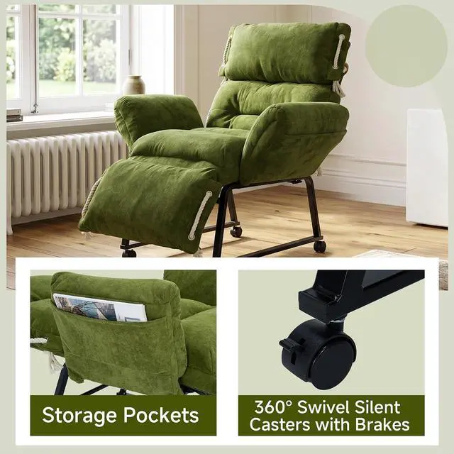 Alt view image 3 of 7 - KEEZY 180° Lay Flat Reclining Rotating Office Chair with Adjustable Footrest, Infinite Lock Computer Desk Chair, Thick Tufted Plush Cloud Velvet Cushion for Home & Office, Green