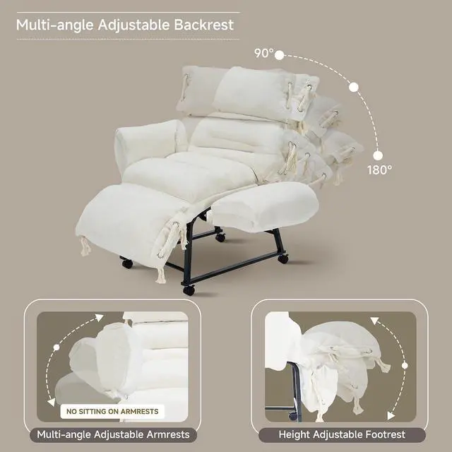 Alt view image 3 of 7 - KEEZY 180° Lay Flat Reclining Rotating Office Chair with Adjustable Footrest, Infinite Lock Computer Desk Chair, Thick Tufted Plush Cloud Velvet Cushion for Home & Office, Beige