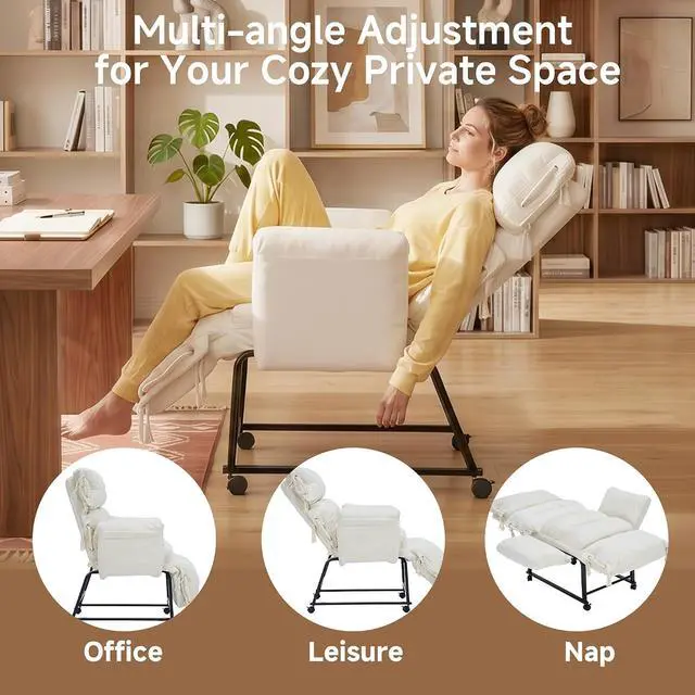 Alt view image 6 of 7 - KEEZY 180° Lay Flat Reclining Rotating Office Chair with Adjustable Footrest, Infinite Lock Computer Desk Chair, Thick Tufted Plush Cloud Velvet Cushion for Home & Office, Beige