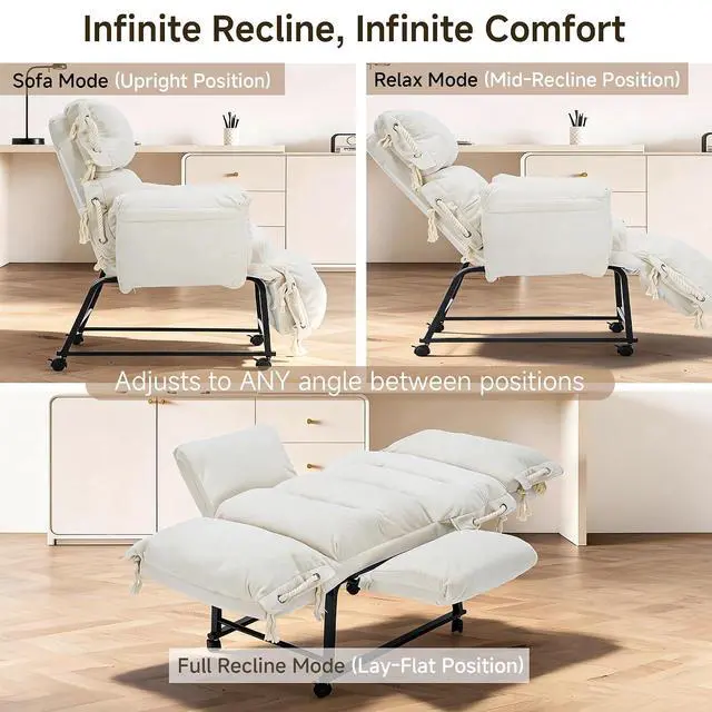 Alt view image 7 of 7 - KEEZY 180° Lay Flat Reclining Rotating Office Chair with Adjustable Footrest, Infinite Lock Computer Desk Chair, Thick Tufted Plush Cloud Velvet Cushion for Home & Office, Beige