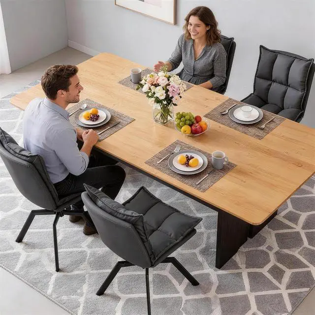 Alt view image 7 of 7 - KEEZY Swivel Dining Chairs Set of 4, Mid-Century Modern Chairs with Linen Fabric, High Back with High-Density Stuffed PP Cotton & Automatic Swivel Metal Legs, Suitable for Kitchen & Living Room(Grey)