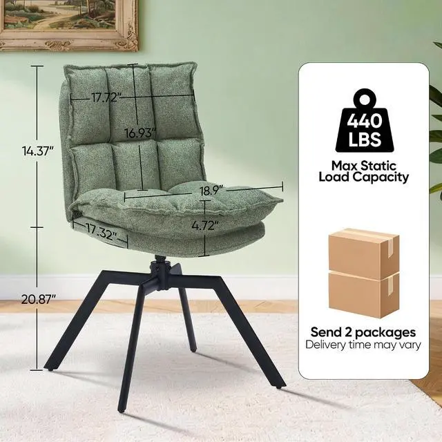 Alt view image 2 of 7 - Swivel Dining Chairs Set of 4, Mid-Century Modern Chairs with Linen Fabric, High Back with High-Density Stuffed PP Cotton & Automatic Swivel Metal Legs, Suitable for Kitchen & Living Room(Green)