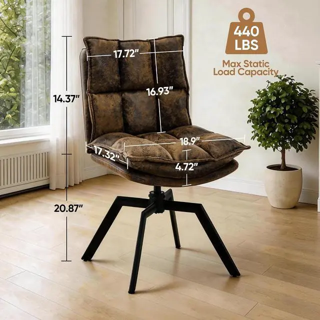 Alt view image 2 of 7 - KEEZY Swivel Dining Chairs Set of 2, Mid-Century Modern Chairs with PU Leather, High Back with High-Density Stuffed PP Cotton & Automatic Swivel Metal Legs, Suitable for Kitchen & Living RoomBrown