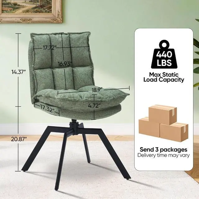 Alt view image 2 of 7 - Swivel Dining Chairs Set of 6, Mid-Century Modern Chairs with Linen Fabric, High Back with High-Density Stuffed PP Cotton & Automatic Swivel Metal Legs, Suitable for Kitchen & Living Room(Green)
