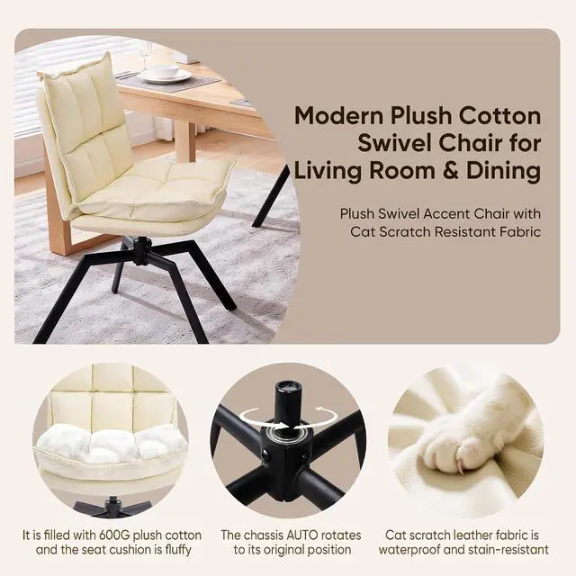 Alt view image 3 of 7 - KEEZY Swivel Dining Chairs Set of 4, 360°AUTO Swivel Cat Scratch Resistant Faux Leather Chair with Padded Seat, Sturdy Metal Legs for Dining Room & Living Room
