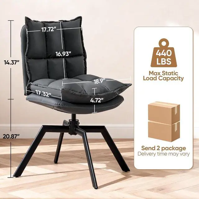 Alt view image 2 of 7 - KEEZY Swivel Dining Chairs Set of 4, Mid-Century Modern Chairs with Linen Fabric, High Back with High-Density Stuffed PP Cotton & Automatic Swivel Metal Legs, Suitable for Kitchen & Living Room(Grey)