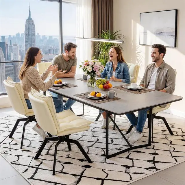 Alt view image 7 of 7 - KEEZY Swivel Dining Chairs Set of 6, 360°AUTO Swivel Cat Scratch Resistant Faux Leather Chair with Padded Seat, Sturdy Metal Legs for Dining Room & Living Room