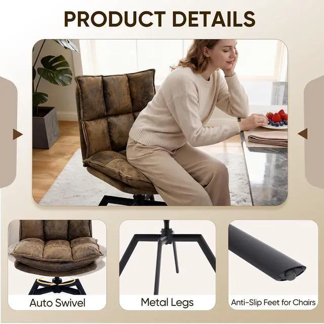 Alt view image 3 of 7 - KEEZY Swivel Dining Chairs Set of 4, 360°AUTO Swivel Cat Scratch Resistant Faux Leather Chair with Padded Seat, Sturdy Metal Legs for Dining Room & Living Room