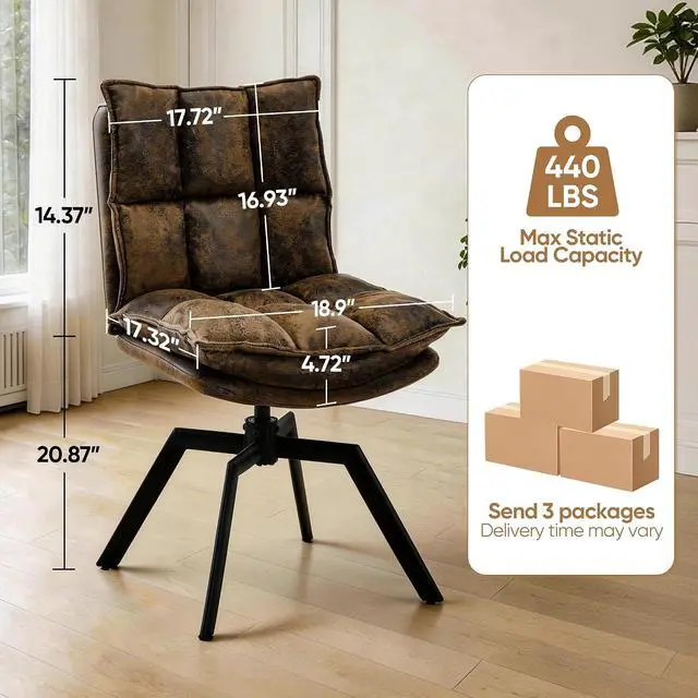 Alt view image 2 of 7 - KEEZY Swivel Dining Chairs Set of 6, Mid-Century Modern Chairs with PU Leather, High Back with High-Density Stuffed PP Cotton & Automatic Swivel Metal Legs, Suitable for Kitchen & Living RoomBrown