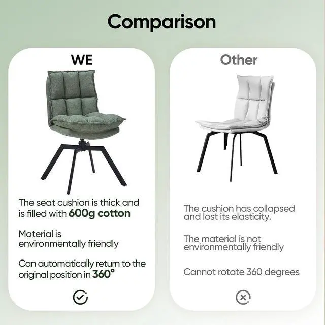Alt view image 5 of 7 - Swivel Dining Chairs Set of 4, Mid-Century Modern Chairs with Linen Fabric, High Back with High-Density Stuffed PP Cotton & Automatic Swivel Metal Legs, Suitable for Kitchen & Living Room(Green)