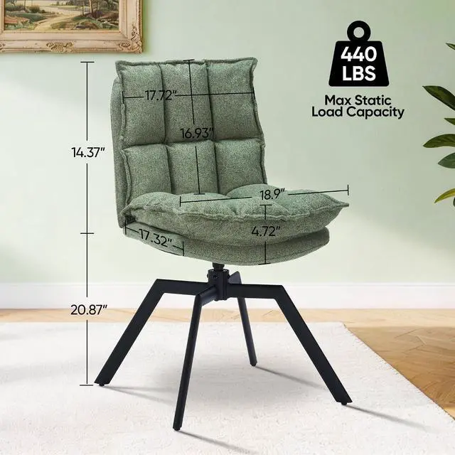 Alt view image 2 of 7 - Swivel Dining Chairs Set of 2, Mid-Century Modern Chairs with Linen Fabric, High Back with High-Density Stuffed PP Cotton & Automatic Swivel Metal Legs, Suitable for Kitchen & Living Room(Green)