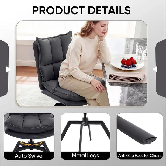 Alt view image 3 of 7 - KEEZY Swivel Dining Chairs Set of 2, 360°AUTO Swivel Cat Scratch Resistant Faux Leather Chair with Padded Seat, Sturdy Metal Legs for Dining Room & Living Room