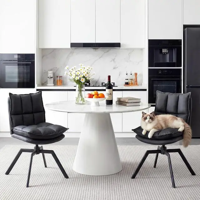Main image of KEEZY Swivel Dining Chairs Set of 2, 360°AUTO Swivel Cat Scratch Resistant Faux Leather Chair with Padded Seat, Sturdy Metal Legs for Dining Room & Living Room