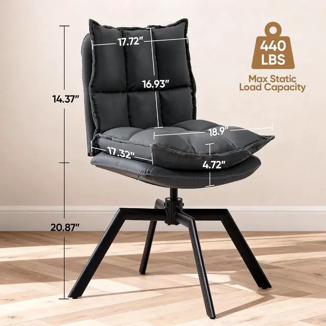 Alt view image 2 of 7 - KEEZY Swivel Dining Chairs Set of 2, 360°AUTO Swivel Cat Scratch Resistant Faux Leather Chair with Padded Seat, Sturdy Metal Legs for Dining Room & Living Room