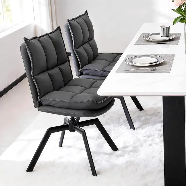 Alt view image 7 of 7 - KEEZY Swivel Dining Chairs Set of 2, 360°AUTO Swivel Cat Scratch Resistant Faux Leather Chair with Padded Seat, Sturdy Metal Legs for Dining Room & Living Room