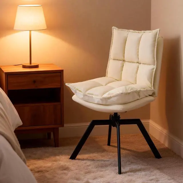 Main image of KEEZY Cream Style Accent Chair Set of 2, Cat-Scratch Leather Vanity Chair with 360° Auto Return Swivel, High Density Padding & Metal Legs, Ideal for Bedroom,Living Room andHome OfficeBeige