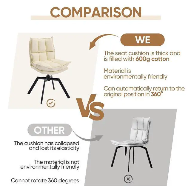 Alt view image 6 of 7 - KEEZY Cream Style Accent Chair Set of 2, Cat-Scratch Leather Vanity Chair with 360° Auto Return Swivel, High Density Padding & Metal Legs, Ideal for Bedroom,Living Room andHome OfficeBeige