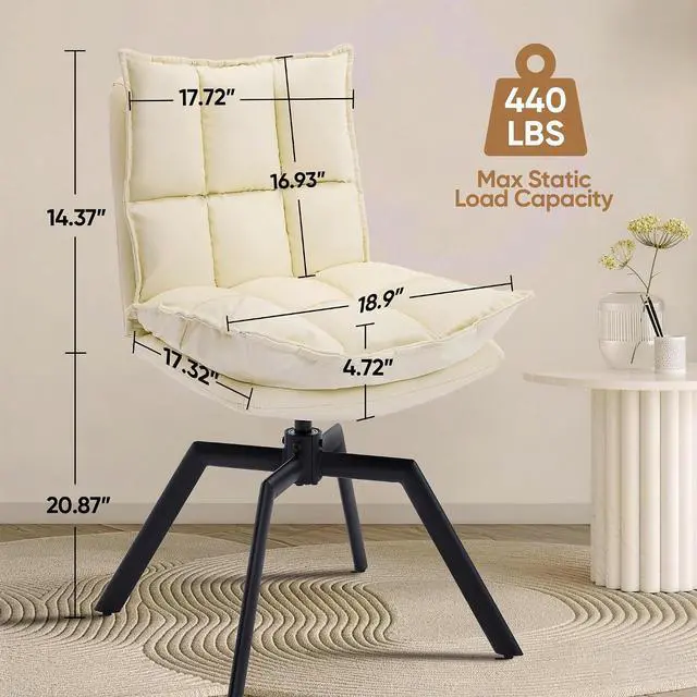 Alt view image 2 of 7 - KEEZY Cream Style Accent Chair Set of 2, Cat-Scratch Leather Vanity Chair with 360° Auto Return Swivel, High Density Padding & Metal Legs, Ideal for Bedroom,Living Room andHome OfficeBeige