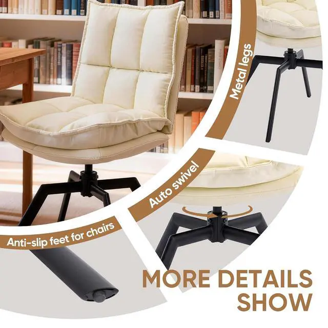 Alt view image 4 of 7 - KEEZY Cream Style Accent Chair Set of 2, Cat-Scratch Leather Vanity Chair with 360° Auto Return Swivel, High Density Padding & Metal Legs, Ideal for Bedroom,Living Room andHome OfficeBeige