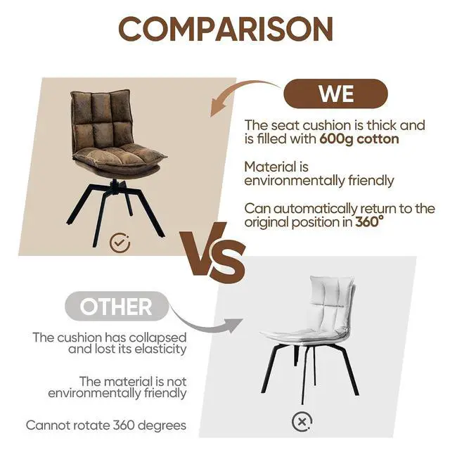 Alt view image 5 of 7 - KEEZY Mid-Century Modern Accent Chair Set of 2, Cat-Scratch Leather Vanity Chair with 360° Auto Return Swivel, High Density Padding & Metal Legs, Ideal for Bedroom,Living Room andHome OfficeBrown