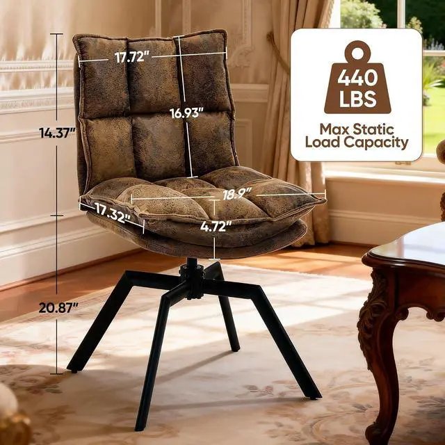 Alt view image 2 of 7 - KEEZY Mid-Century Modern Accent Chair Set of 2, Cat-Scratch Leather Vanity Chair with 360° Auto Return Swivel, High Density Padding & Metal Legs, Ideal for Bedroom,Living Room andHome OfficeBrown