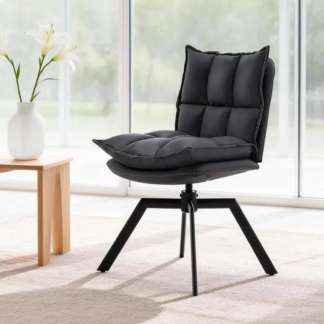 Main image of KEEZY Modern Accent Chair Set of 2, Cat-Scratch Leather Vanity Chair with 360° Auto Return Swivel, High Density Padding & Metal Legs, Ideal for Bedroom,Living Room andHome OfficeGrey