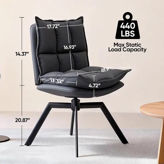 Alt view image 2 of 7 - KEEZY Modern Accent Chair Set of 2, Cat-Scratch Leather Vanity Chair with 360° Auto Return Swivel, High Density Padding & Metal Legs, Ideal for Bedroom,Living Room andHome OfficeGrey